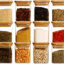 12 Pcs Square Glass Spice Jars with Natural Bamboo Lids - 5oz Airtight Herb Containers with 148 Waterproof Minimalist Spice Labels Preprinted - Empty Small Seasoning Jars for Kitchen Pantry