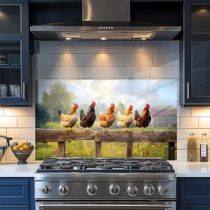 NYZE Chicken Wallpaper Stick and Peel Stove Backsplash Stickers Waterproof Oil Proof 30 X 16 inch Removable Farmhouse Backsplash with Wall Art Decor for Kitchen Stove Cooking Area