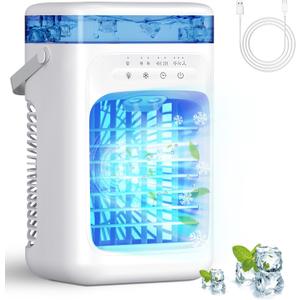 Portable Air Conditioners,Portable AC Unit with 3 Speed 2 Mist Modes Rapid Cooling,Mini Air Conditioner with 1000ML Water Tank 2/4H Timer LED Lights,Cooling AC Fan for Bedroom Office Camping Car RV