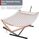 Double Hammock with Stand and Carrying Bag, Light Brown Stripe | Quick Dry Hammock with Curved Spreader Bars and Pillow, 450 Lbs Capacity, For Indoors, Patio, Garden