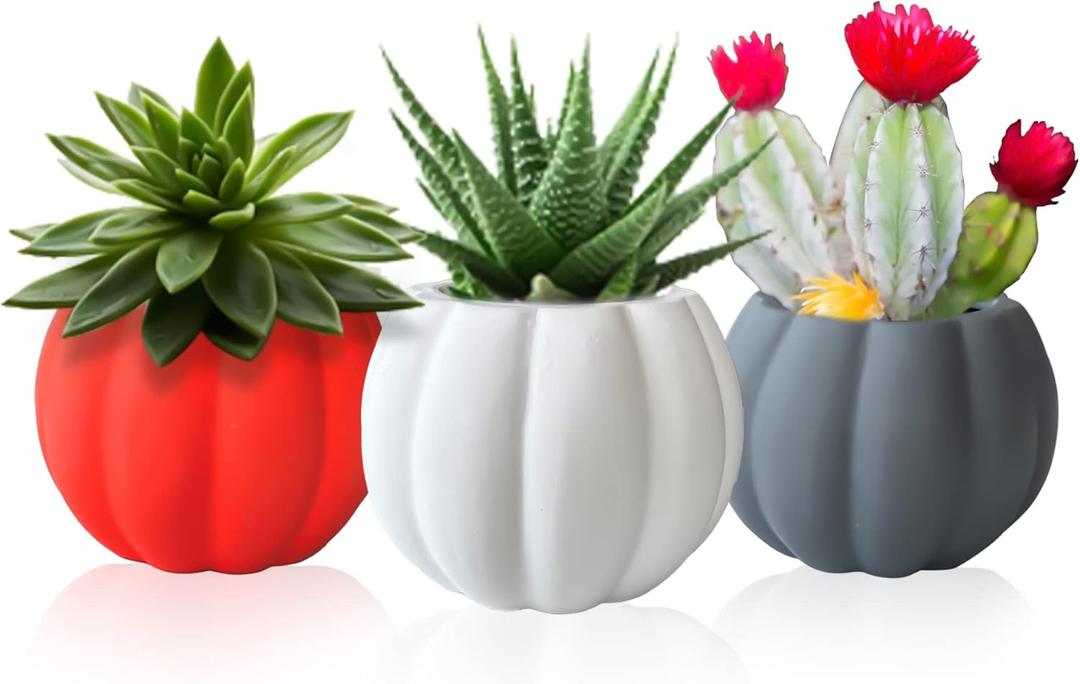 Ceramic Miniature Pumpkin Succulent Pots,Cute Halloween Decorations,Mini Pumpkin Decor Planters,Thanksgiving Decoration,Set of 3 Indoor/Outdoor Flower Pot,Fall Planter