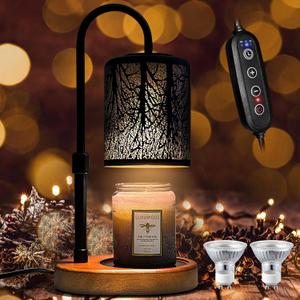 Candles Warmer with Timer and Dimmer, Adjustable Height Candle Melter, Electric Wax Warmer Vintage Home Decor for Jar Candles,2 BulbsBlack