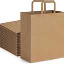 BagDream 100Pack 10x6.75x12 Kraft Brown Paper Bags with Handles Bulk, Gift Shopping Merchandise Retail To Go Bags for Takeout Containers, Flat Handles Wider-gusset Recycled Paper Sacks