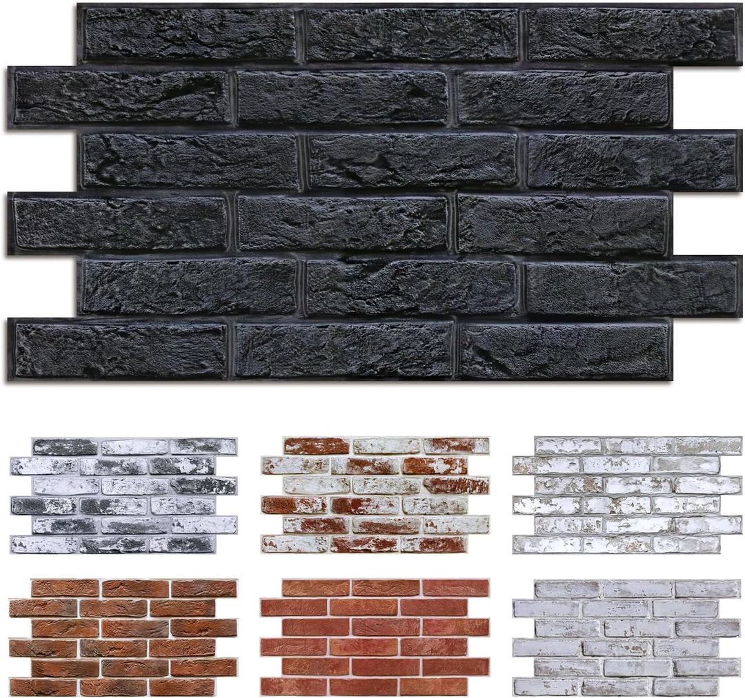 Commomy 3D Brick Wall Panels Peel and Stick - 12 pcs of 22.8" x 11.8" - Thin & UrltraLight Faux Black Brick Wallpaper Stick on Tile for Kitchen, Bedroom, Living Room,TV Background(Covers 22.48 sq.ft)