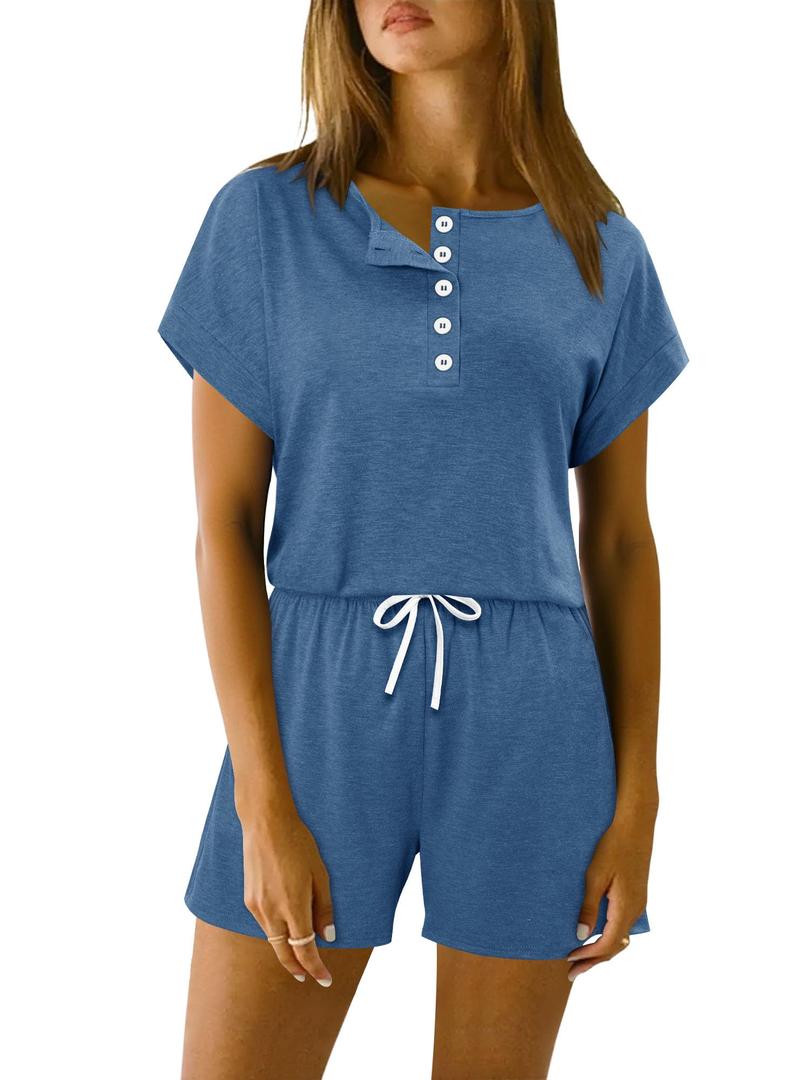KISSMODA Women's Drawstring Waist Loose Fit Loungewear Set with Pockets (Blue, L)
