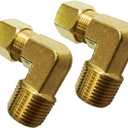 Legines Brass Compression Fitting, Male 90 Degree Elbow, 5/8" Tube OD x 1/2" NPT Male Pipe, Pack of 2