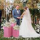 Zonon 3 Pcs Pink Square Pedestal Stands for Party, Metal Display Stands Pillars for Wedding Bridal Ceremony Baby Shower Birthday Party Decorations, 29.5*13.4''(L), 23.6*11.8''(M), 19.7*10.2''(S)