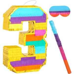 Rainbow Number 3 Pinata for 3rd Birthday Party Decorations, Fiesta, Centerpieces, Kids Anniversary, Celebrations, Birthday Party Supplies (16.1 x 10.6 x 3 Inches)