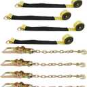 Classic Yellow Lasso Style Car Tie Down with Chain Anchors 2 Inch x 96 Inch 4 PCS 3,300 lbs Safe Working Load