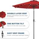 9FT Patio Umbrella with Solar Lights,Outdoor Market Umbrella with Tilt and Crank, LED Lighted Table Umbrella for Garden,Deck,Backyard,Pool,Beach (Red)