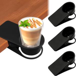 3PCS Drinking Cup Holder Clip, Kalolary Chair Desk Bottle Cup Stand DIY Glass Clamp Storage Saucer Clip for Potted Plant Beverage Soda Coffee Mug Holder Clip for Home & Office (Black)