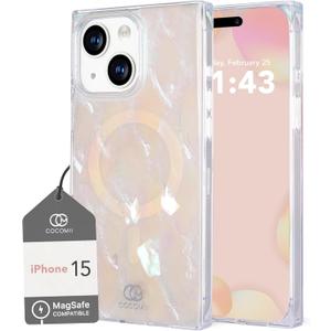 Cocomii - Rectangle Case Compatible with iPhone 15 - Compatible with MagSafe, Real Mother of Pearl, Opalescent Seashell, Glossy, Magnetic Phone Case for iPhone 15 6.1 inch, Iridescent