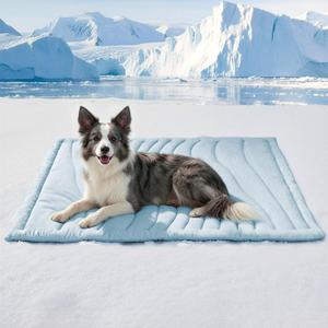 BECEMURU Dog Cooling Mat, Q-MAX0.46 Thickened Breathable Cold Pad for Summer Active Dog, 48"x28" Portable Washable Kennel Crate Pet Bed, Rapid Cooling Durable Non-Gel Blue