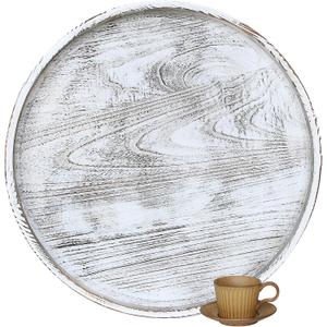 Gurfuy Extra Large Round Ottoman Table Tray Round-24 - Rustic Wooden Serving Tray for Farmhouse Decorative Oversized Coffee Table Trays Living Room Kitchen Counter Breakfast Whitewash