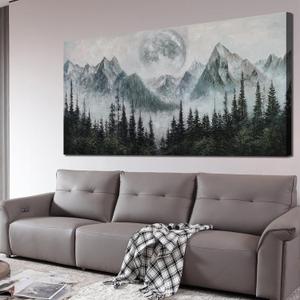 Canvas Wall Art Decor Black and White Wall Art Decor Art Work for Wall Decor Foggy Forest Wall Decorations Large Mountain Wall Art for Living Room Art Work for Home Ofiice Bedroom Decor 29 "x 58"