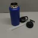 Blue Metal Water Bottle 32 oz with Straw, Mens Gym Leak Proof Stainless Steel Water Bottle, 1Liters Big BPA-Free Sports Vacuum insulated Water Bottle (2 Lids) for Hiking,Travel