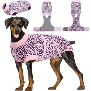 Kuoser Recovery Suit for Dogs, Comfy Dog Recovery Suit Female Doggie Onesie for Surgery, Post-Op Onesie for Female & Male Dogs, Soft Protective Wear, PinkLeopard XXL (Xxl (Back:24.8-29.5'', Weight:70+ Lb))