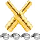 Beduan Brass Hose Barb Reducer, 1/4" to 3/16" Barb Hose ID, Reducing Barb Brabed Fitting Splicer Mender Union Air Water Fuel (Pack of 2)