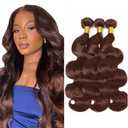 #4 Brown Human Hair Bundles Body Wave Bundles 14 16 18 Inch Unprocessed Brazilian Virgin Hair Weave 3 Bundles Chocolate Body Wave Bundles Human Hair Extensions 50 Grams Per Bundle