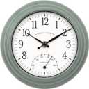 La Crosse Clock 433-3020 8-inch Indoor/Outdoor Sage Green Quartz Wall Clock with Temperature