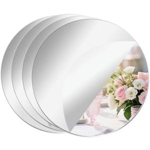CEUQIESO 4 Pcs Acrylic Round Mirrors, 12 inch Mirror Centerpieces for Tables, Circle Mirror Tiles Self Adhesive Mirror Stickers for Wall Home Living Room Bedroom Decor(Thickness 2 mm) (12 inch/30cm)