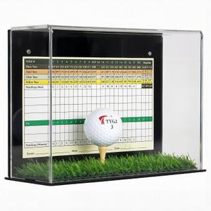 Golf Ball Display Case Stand with Turf Base, for Balls From Hole-in-One or Best Score Games with Backing To Hold the Scorecard,  11×15" 