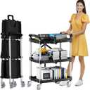 Foldable Rolling Book Cart, 3 Tier Folding Utility Service Carts with Wheels Lockable Handles for Women No Assembly Storage School Restaurant Warehouse Garage 180LBS Capacity