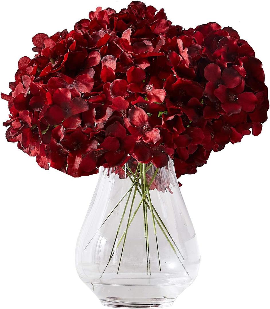 Hydrangea Silk Flowers Heads with 10 Stems Burgundy Artificial Hydrangea Flower Head for Wedding Centerpieces Bouquets DIY Floral Decor Home Decoration (7 inches wide x 9.8 inches long)