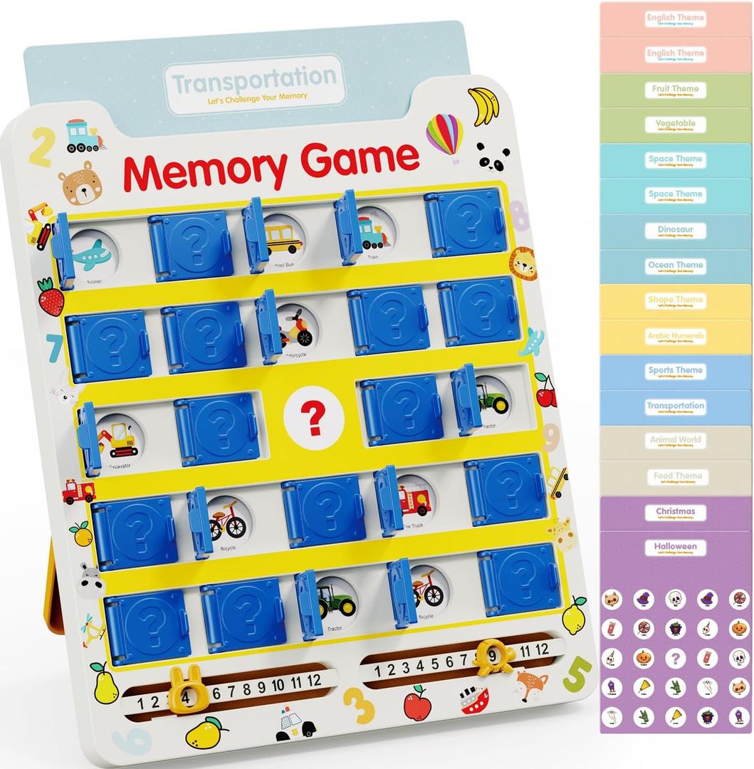 Matching Memory Game for Kids Age 3 4 5 6 7 8 9 Year Old, Travel Toys for Boys Girls 8 Double-Sided Cards Board Games Road Trip Essentials Airplane Car Camping Activity Ideal Christmas Birthday Gifts