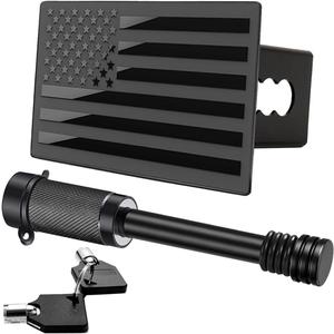 American Flag Trailer Hitch Cover for 2 inch Receiverswith 5/8-Inch Pin Diameter Trailer Hitch Lock  (Black)
