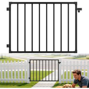 Deck Gate Outdoor, 36''H x 48''W Metal Porch Gate Kit with Latch and Hinge, Heavy Duty Steel Anti-Rust Fence Door for Deck Railing Patio Garden Yard, Black