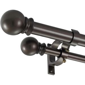 Dark Bronze Double Curtain Rods 72-144 Inch,1Front and 5/8Back Double Drapery Rod with Small Round Ball and Aluminum Brackets, Adjustable Dual Window Rod for Sheer/Blackout Curtains
