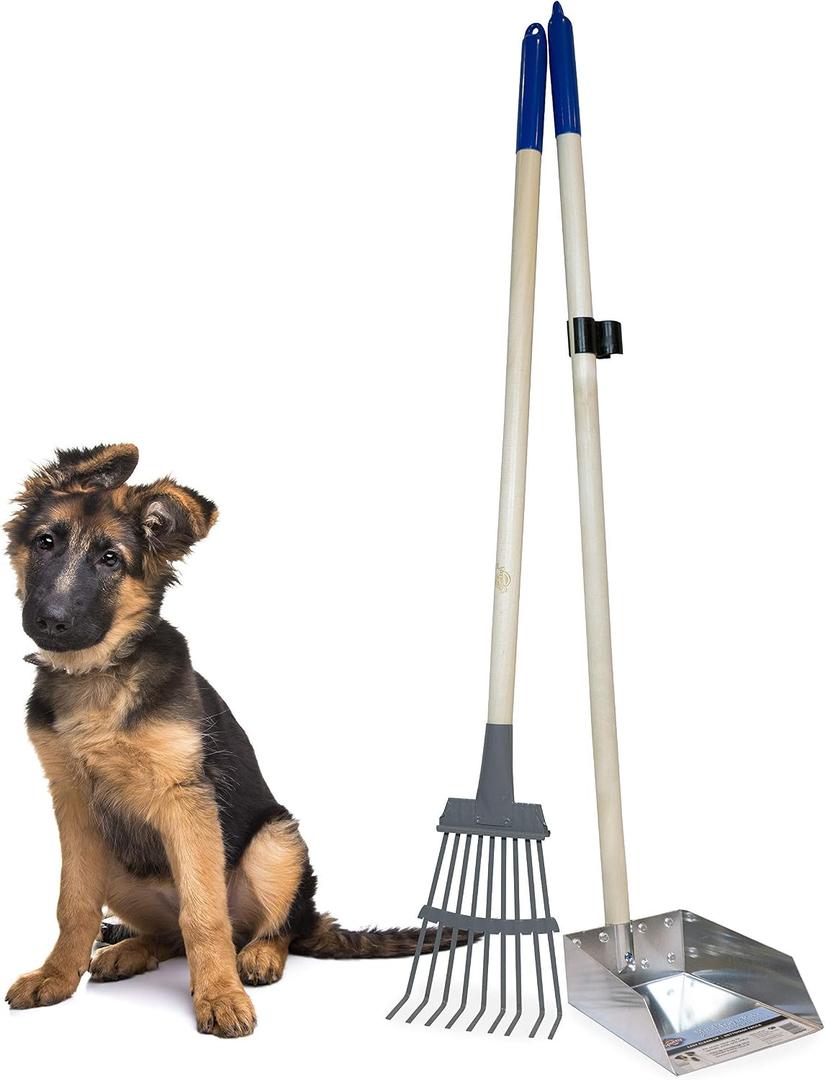 Spotty Wood Handle Pooper Scooper Durable Solid Metal Poop Tray with Rake 36.75" Long Handled Scoop | Great for Large or Small Dogs | No Assembly Required | Better for The Environment Than Plastic