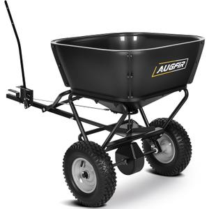Tow Behind Broadcast Spreader, 130 LBS Hopper Pull Behind Lawn Garden Spreader with Adjustable Flow Control, 12 FT Spread Width Heavy Duty Fertilizer and Seed Spreaders for Riding Mower, Tractor, ATV, Black