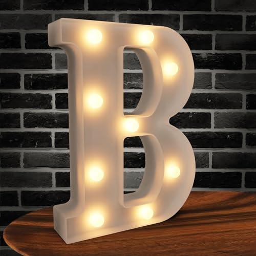 Marquee Light up Letters - 26 Alphabet Battery Powered LED Lights, Night Light White Plastic for Engagement Party Wedding Baby Shower Birthday, Lighted Marquee Sign (Letter B)