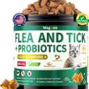 Flea and Tick Prevention for Cats Chews, 500 Crunchy & Creamy Flea Chews, Cat Flea Chewables with Probiotics - Skin & Coat Support - Fleas & Tick Supplement for Cats Kittens - Natural Chicken Flavor, BB Date 10/24/2027