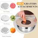 Mixing Bowls with Airtight Lids Set, 20 PCS Kitchen Gadgets Set, 6 Stainless Steel Bowls,3 Grater Attachments, Non-Slip Silicone Bottoms, Great for Serving & Baking, Size 5, 4, 3.5, 2.1, 1.5, 1.1QT (Khaki)