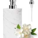 Marble Soap Dispenser with Stainless Steel Pump, White Hand Liquid Soap Dispenser, 6 Ounces for Bathroom (Cylindrical)