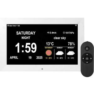 Digital Alarm Clock, Multiple Alarm Functions, Clock with Date and Week, Digital Alarm and Electronic Calendar for Seniors (White, 10.1-inch WiFi Clock)