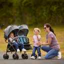 Dream On Me Volgo Twin Baby Stroller, Lightweight Side-by-Side Double Umbrella Stroller with Adjustable Canopy, 5-Point Harness, Storage Basket & Travel-Friendly Fold Blue and Dark Grey