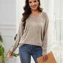 RICHSTORY Long Sleeve Shirts for Women Fall Fashion 2025 Tunic Tops Dressy Casual Blouses Loose Knit Pullover Sweaters (S)