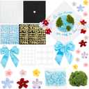 Graduation Cap Decoration DIY Kit Faux Assorted Flowers Light Blue Beads Bow Moss Glitter Alphabet Letter Number Decals Stickers for Earth Grad Hat Topper Blue White Graduation Party Supplies