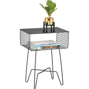 mDesign Steel Side Table Nightstand with Storage Shelf Basket for Bedroom, Living Room, Home Office; Rustic Bedside End Table, Industrial Modern Accent Furniture - Concerto Collection - Black, 12.75 in x 17.4 in x 23.4 in