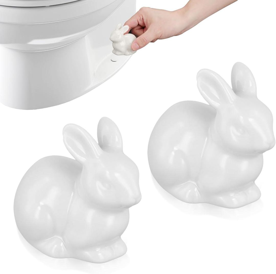 2PCS Toilet Bolt Covers, Decorative Toilet Screw Covers Cute Hidden Toilet Screw Caps for Bottom of Toilet Fits Most Bolts (Ceramic Rabbit Style)