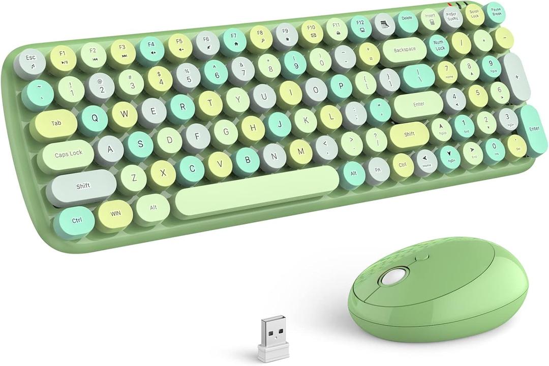 MOFii Wireless Keyboard and Mouse, Ergonomic Full Size Typewriter Keyboard and Mouse Combo for Mac, Windows 7/8/10, Laptop, Desktop, PC, Computer (Green Colorful)