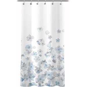 Sunlit Design 36 x 72 Inches Blue and Gray Small Stall Shower Curtains RV Half Size Narrow Bathroom Curtains Simple Style Flower Blossoms Bathroom Decor with White Background