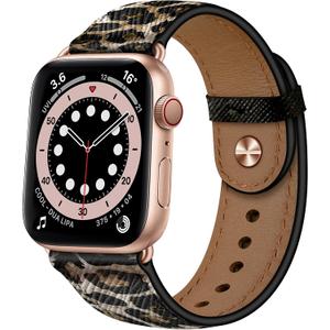 OUHENG Leather Bands Compatible with Apple Watch Band 42mm/41mm/40mm/38mm, Genuine Leather Replacement Strap for iWatch SE3 SE2 SE Series 11 10 9 8 7 6 5 4 3 2 1 (Leopard/Rose Gold)