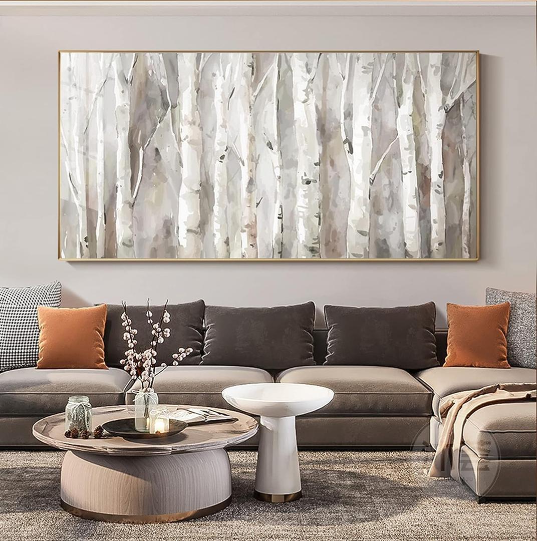 Large White Birch Trees Picture Wall Art Landscape Forest Wall Painting for Living Room Bedroom Office Home Decor 28x56 inches (28L" x 56W")