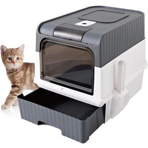 Enclosed Totally Cat Litter Box with Lid, Kitty Litter Boxes with Anti-Splashing Easy to Clean Drawer Type Tray, Covered Kitten Litter Box, Front Entry Top Exit, 18.5x14.4x13.4 Inches