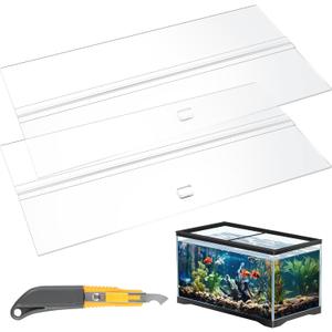 Juexica Aquarium Lids Acrylic Canopy 2 Pieces Set 22.95 x 11.5 x 0.28 Inch for 33/40/55 Gallon with Center Brace Aquariums Cover Fish Tank Lid with a Hook Knife, Clear (48 x 13 in)